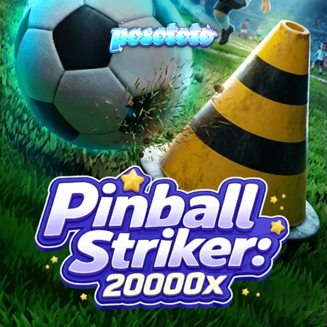Tampilan visual game slot Pinball Striker 20,000x dengan tema sepak bola arcade